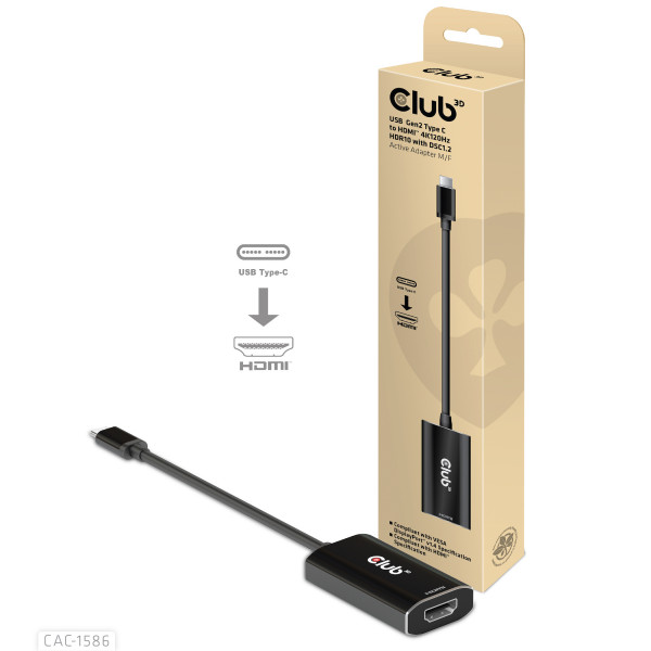 Club 3D USB Gen2 Tipo C a HDMI 4K120Hz HDR10 con adaptador activo DSC 1.2 M/H