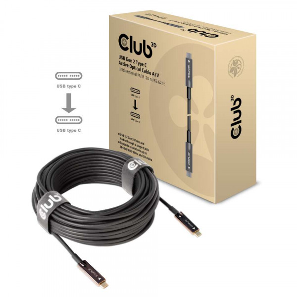 Club 3D USB Gen 2 Tipo C Cable 4K60Hz Óptico activo A/V Unidireccional M/M 20 m