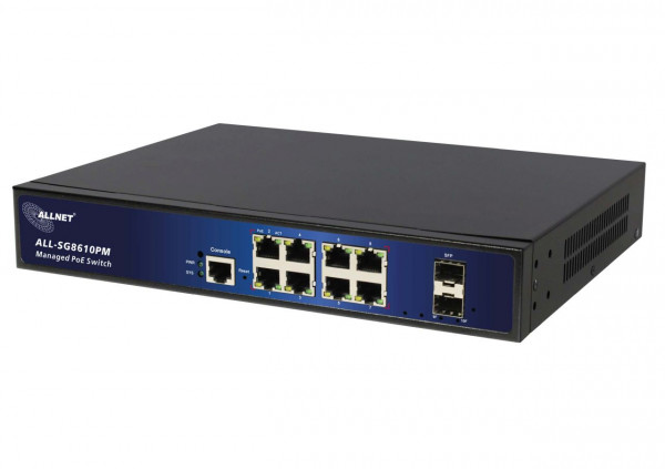 ALLNET SG8610PMJ Switch full managed Layer2+ 10 Puertos • 8x GbE • PoE Budget 130W • 8x PoE at • 2x