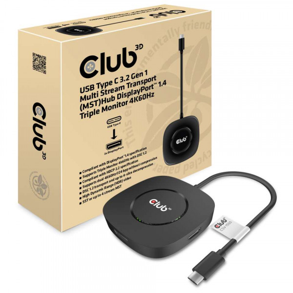 Club 3D USB Tipo C 3.2 Gen 1 Multi Stream Transport (MST) Hub DisplayPort 1.4 Triple Monitor