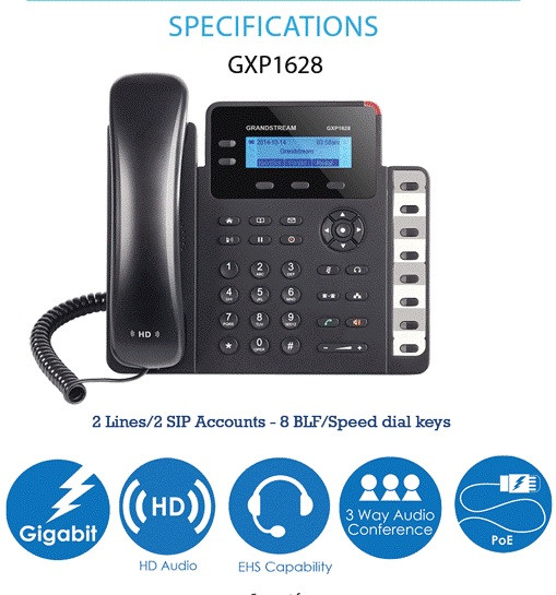 Grandstream GXP1628 Teléfono IP con PoE