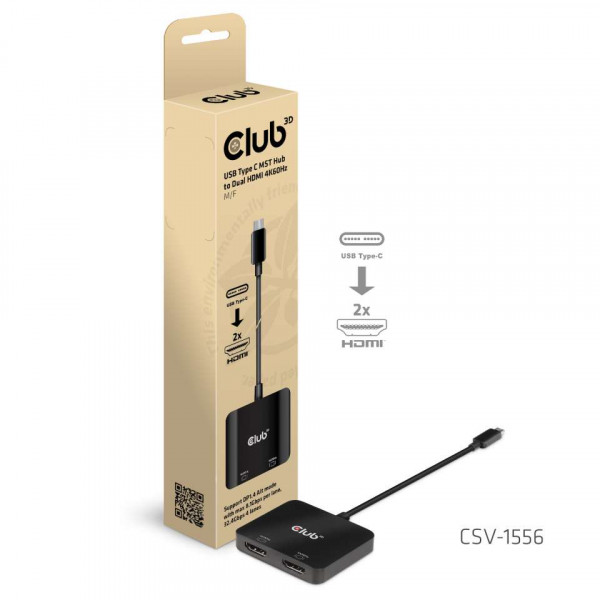 Club 3D Hub USB tipo C MST a doble HDMI 4K60Hz M/H