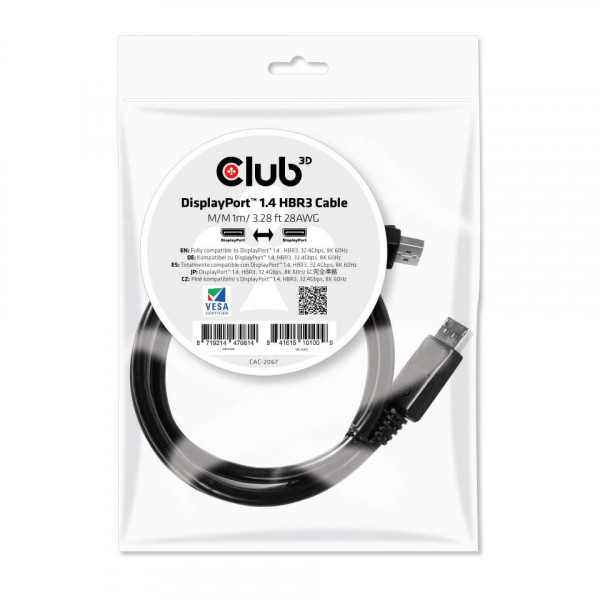 Club3D Cable DisplayPort 1.4 HBR3, 1m