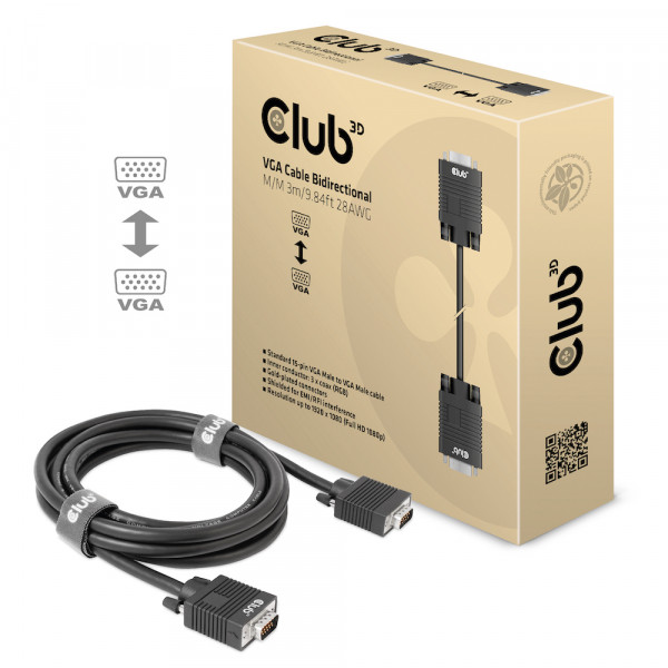 Club3D Cable VGA bidireccional M/M 28AWG, 10m