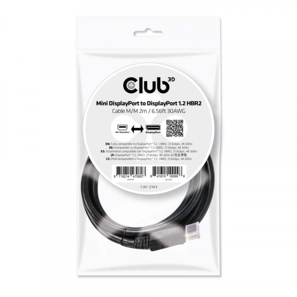 Club 3D Mini DisplayPort a DisplayPort 1.2 Cable M/M 2 metro