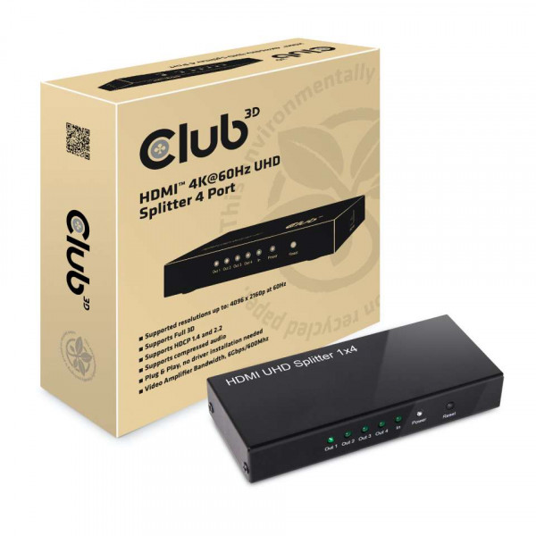 Club 3D HDMI 4K@60Hz UHD Splitter 4 Puertos