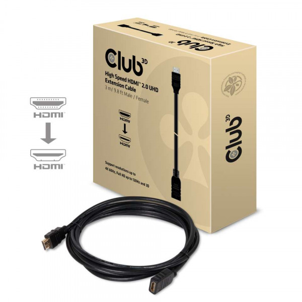 Club 3D High Speed HDMI 2.0 UHD Cable de extensión de alta definición M/H 3m