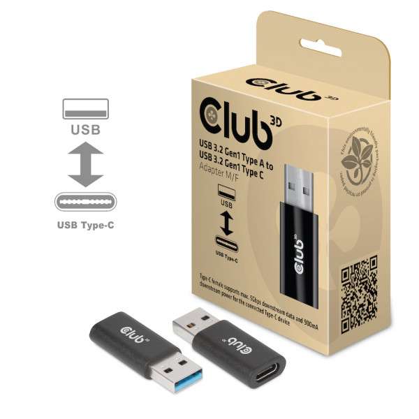 Club 3D Adaptador USB 3.2 Gen1 Tipo A a USB 3.2 Gen1 Tipo C M/H