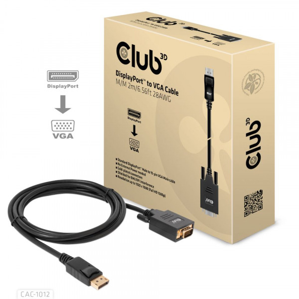 Club 3D Cable DisplayPort a VGA M/M 28 AWG, 2m