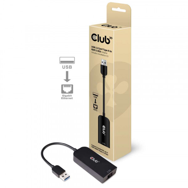 Club3D Adaptador USB 3.2 Gen1 Tipo-A a RJ45 2.5Gbps M/H