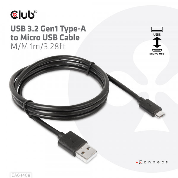 Club 3D Cable USB 2.0 Tipo A a Micro USB M/M 1 m