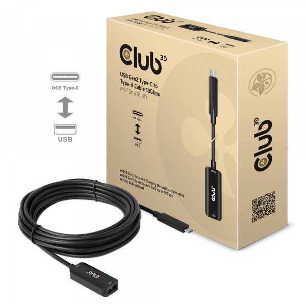 Club 3D Cable USB Gen2 Type-C a Type-A 10Gbps M/H 5m