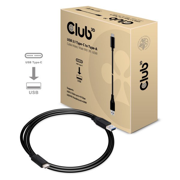 Club 3D Cable USB 3.1 Tipo-C a Tipo-A 10Gbps PD 60W M/M 1m