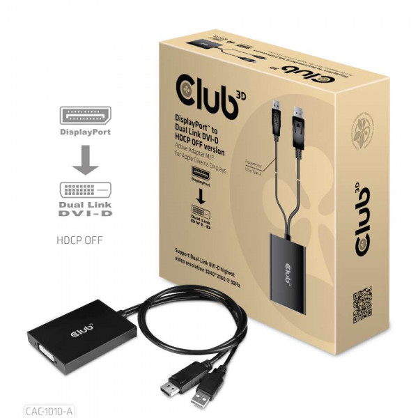 Club 3D Adaptador activo M/H de DisplayPort a DVI-D HDCP de enlace dual versión OFF para pantallas A