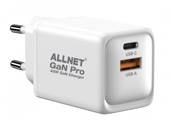 ALLNET Fuente de alimentación GaN QC USB-C PD 45W 1x USB Tipo-A / 1x USB Tipo-C