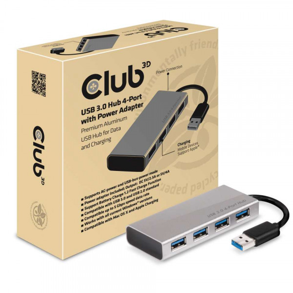 Club 3D USB 3.1 Hub 4 puertos con adaptador de corriente