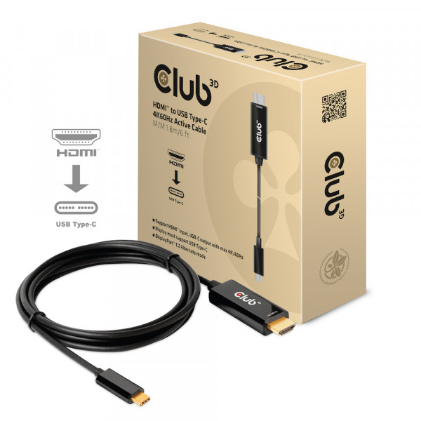 Club 3D Cable activo HDMI a USB Tipo-C 4K60Hz M / M 1.8m