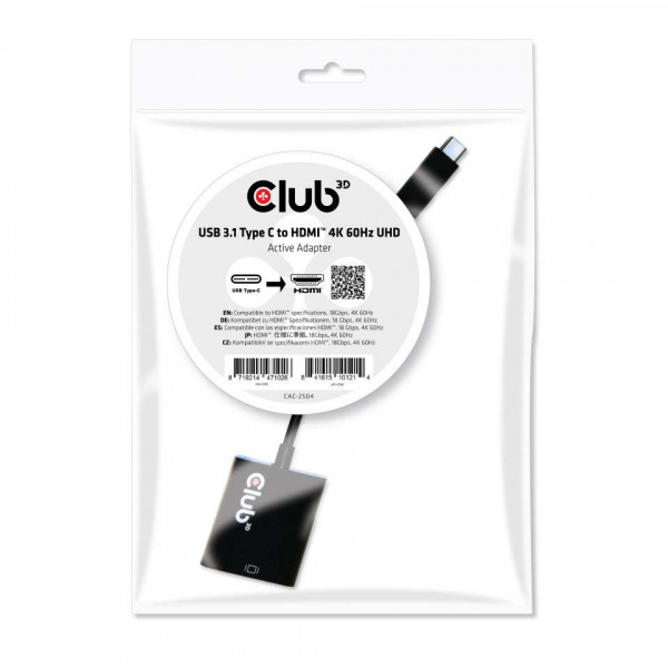 Club 3D USB-C 3.1 a HDMI 2.0 UHD 4K 60Hz Adaptador Activo