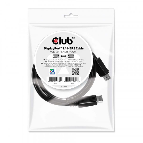 Club3D Cable DisplayPort 1.4 HBR3 VESA, 2m