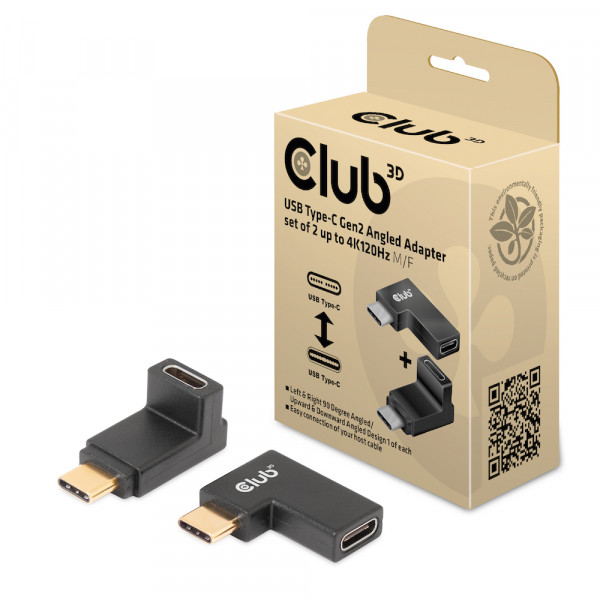 Club 3D Juego de adaptadores en ángulo USB Tipo-C Gen2 de 2 hasta 4K120Hz 240W EPR M/H