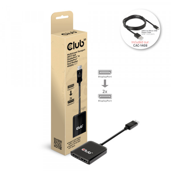 Club 3D Concentrador de transporte multisecuencia (MST) DisplayPort™ 1.4 a DisplayPort™ Dual Monitor