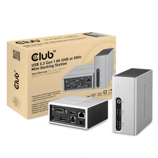 Club 3D Mini estación USB 3.2 Gen 1 4K UHD a 30Hz Diseño ultraligero