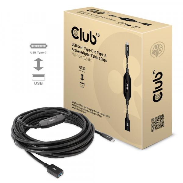 Club 3D Cable adaptador activo USB Gen1 Tipo-C a USB Tipo-A 5Gbps M/H 10m