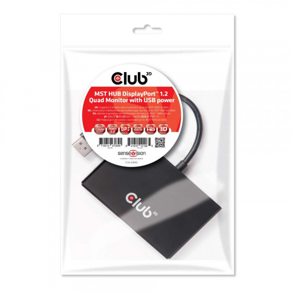 Club 3D Multi Stream Transport (MST) Hub DisplayPort™ 1.2 Quad Monitor USB Powered