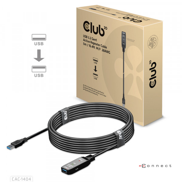 Club 3D Cable repetidor activo USB 3.2 Gen1 5m M/F 28AWG