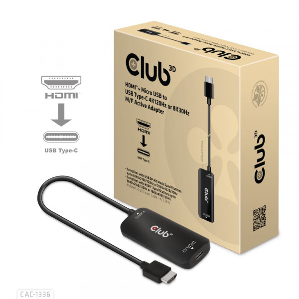 Club 3D Adaptador activo HDMI + Micro USB a USB tipo C 4K120Hz o 8K30Hz M/H