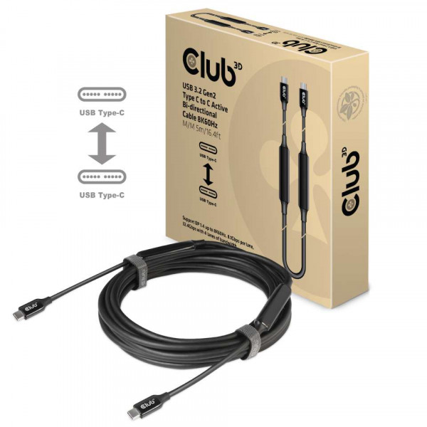 Club 3D USB 3.2 Gen2 Tipo C a C Cable Bi-direccional activo 8K60Hz M/M 5m