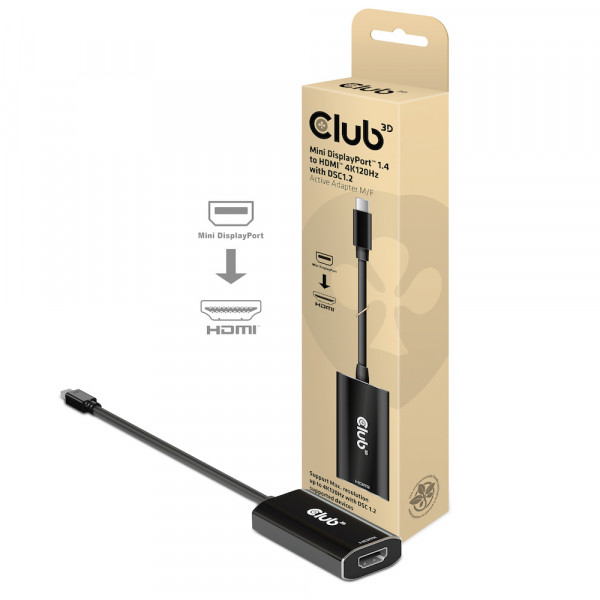 Club 3D Adaptador activo M/H Mini-DisplayPort1.4 a HDMI 4K120Hz con DSC 1.2